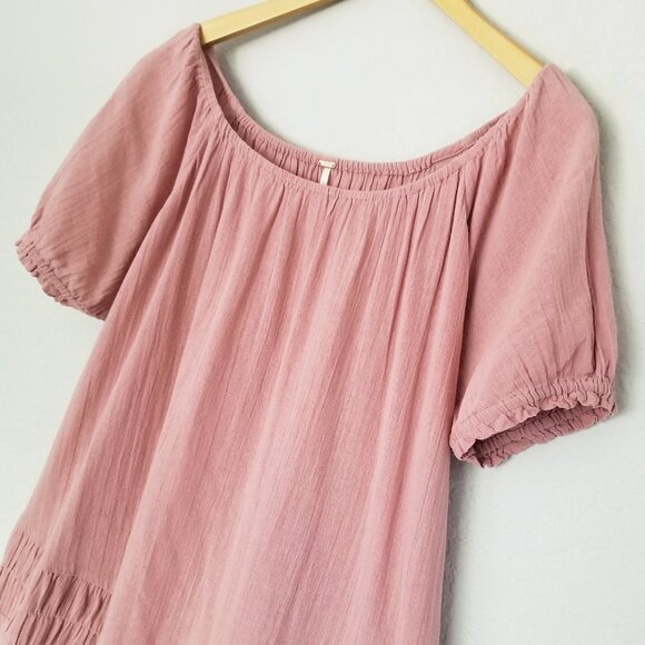 Free People Mauve So Scenic Flowy Cotton Mini Dress Size L Breathable Airy Boho - Picture 8 of 16